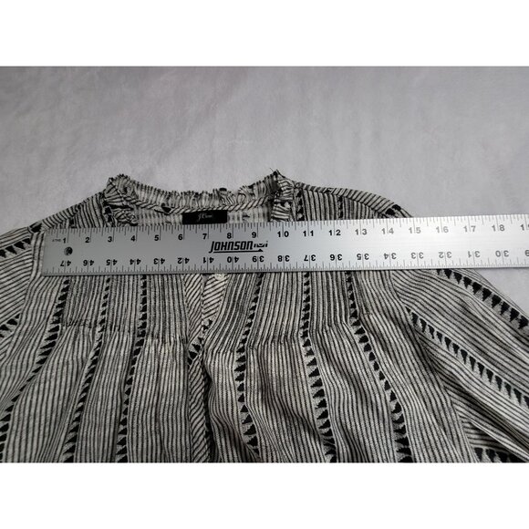 J.Crew Womens Black & White Striped Long Sleeve Blouse Medium Ruffle Collar - Picture 5 of 7